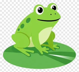 A green cartoon froglet sitting on a lily pad.