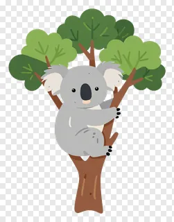 A koala holding onto a tree branch.
