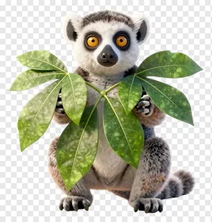 A lemur peeking through green leaves.