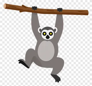 Cartoon lemur hanging from tree branch