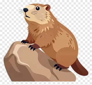 A marmot climbing on a rock in the sun.