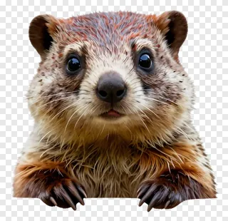A marmot peeking over an edge with wet fur.