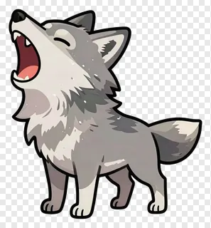 A cartoon wolf howling with its eyes closed.
