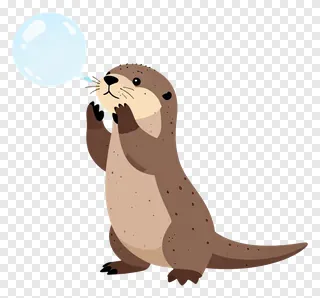 Cartoon otter blowing a soap bubble.
