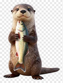 An otter holding a fish in its paws.