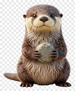 A small otter holding a smooth stone.