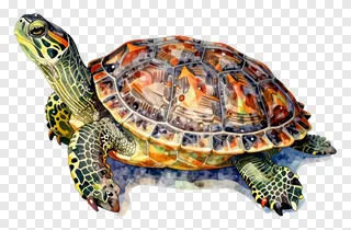A rainbow-colored turtle sunbathing with detailed shell and limbs.