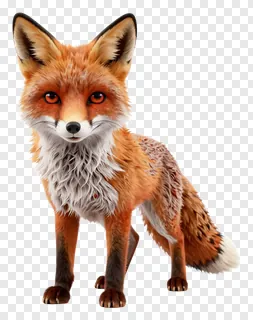 A red fox standing and looking forward.