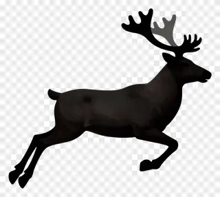 Black silhouette of a leaping reindeer.