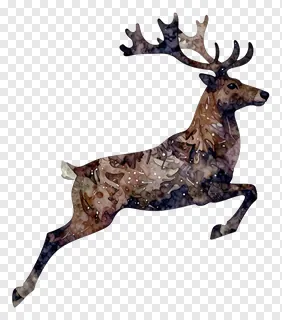 A watercolor-style reindeer leaping through the air.