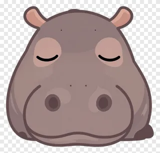 A cartoon hippo with closed eyes resting.