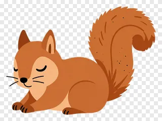 A sleeping squirrel with a fluffy tail.