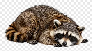 Raccoon sleeping on a white surface.