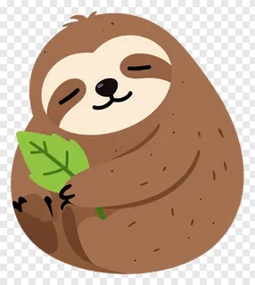 A sleepy sloth holding a green leaf.