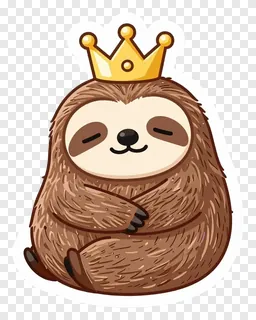 A sleepy sloth wearing a golden crown.