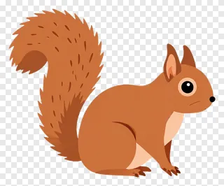 Cartoon squirrel with fanned tail