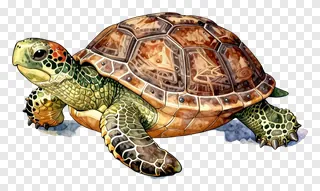 A steampunk turtle sunbathing with a detailed mechanical shell.