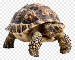 Close-up of a tortoise with detailed shell and limbs.