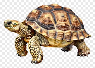 A tortoise with a patterned shell walking.