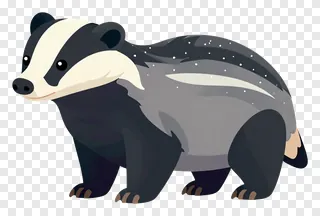 A cartoon badger with cream and black markings.