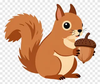 A cartoon squirrel holding an acorn.