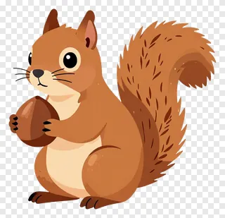A cartoon squirrel holding a nut.