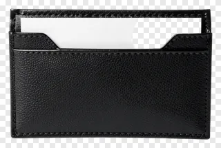 Black leather business card holder with card slot.