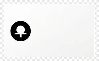 A white business card with a black circular symbol.