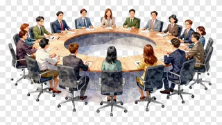 People attending a business meeting at a roundtable.
