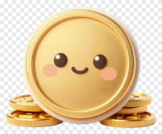 A cute golden coin with a happy smiley face.