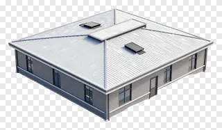 Office building with snow on roof