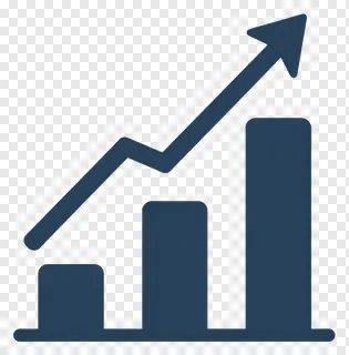 Bar chart with rising trend and upward arrow.