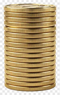 A stack of gold coins on a white background.