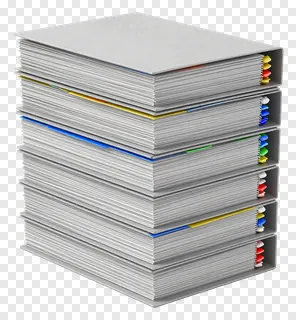 Stack of gray binders with colored tabs.