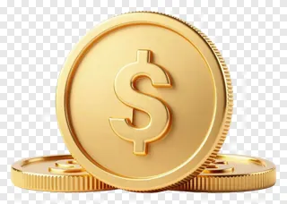 Three gold coins with dollar signs stacked together.