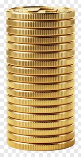 A stack of gold coins with reeded edges.