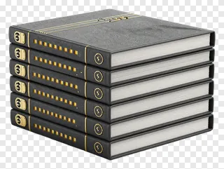 Stack of six vintage ledgers with gold trim.