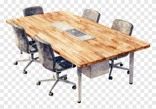 A wooden conference table with chairs for business meetings.