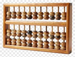 A wooden abacus with worn beads.