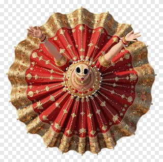 Overhead view of a 3D rendered garba dancer wearing a detailed red and gold costume.