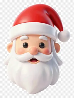 A 3D-rendered Santa Claus face wearing a red hat.