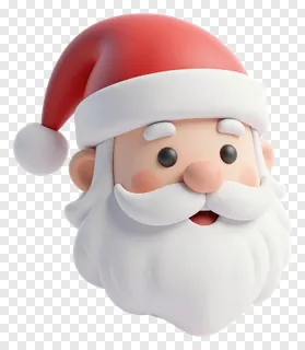 A 3D rendered Santa Claus head wearing a red hat.