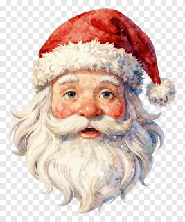 Watercolor painting of Santa Claus face with red hat.