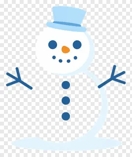 Snowman wearing a blue top hat and orange nose.