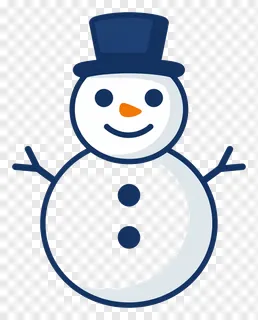 A snowman with a blue hat and orange nose.