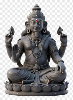 Statue of Ravana seated in meditation pose on a lotus pedestal.