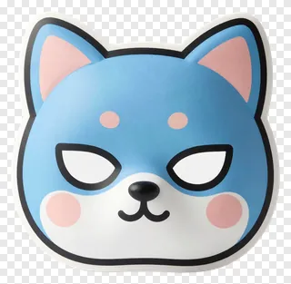 Blue cartoon dog face mask with pink accents.
