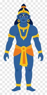 Blue Ravana effigy with gold jewelry and orange sash.