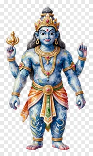 Blue Ravana effigy with raised hand and torch
