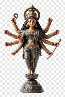 Statue of Goddess Durga with eight hands and weapons.